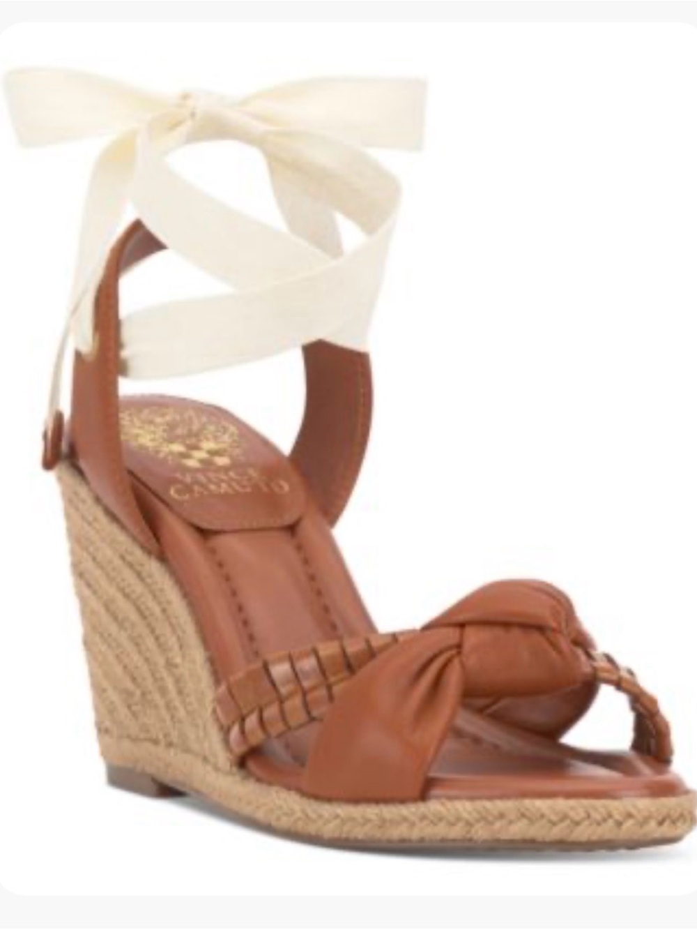 Espadrille Wedge Sandal with Ankle Tie - Brown